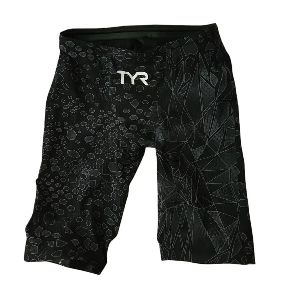 TYR Avictor Black Swim Jammers Size 27 Black Gray Print Competitive Swimming